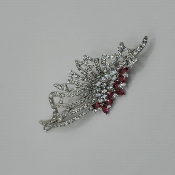 Pink and Silver Rhinstone Barrette looks like a Butterfly main image 5